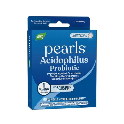 [BRSWIYQLCJYRKDL4] Nature's Way Probiotic Pearls Acidophilus, Supports Digestive Balance & Gut Health, Reduce Occasional Constipation and Bloating*, 1 Billion Cultures, 90 Softgels