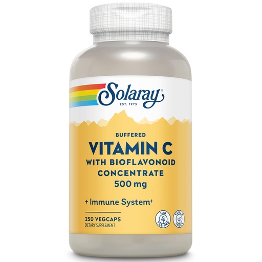 [BRSWIYQIOUMQM23Y] SOLARAY Buffered Vitamin C 500mg - with Bioflavonoids, Rose HIPS and Acerola Cherry - Immune Support Supplement - Easy to Digest, Vegan, Lab Verified, 60-Day Guarantee - 250 Servings, 250 VegCaps