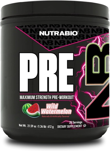[BRSWIC3YBYNGECDE] NutraBio Preworkout Powder, Watermelon | Explosiv energi, Laser Focus, Extreme Pumps | Pre Workout för män & kvinnor | Prestanda, uthållighet, Power Complex, koffein, elektrolyter