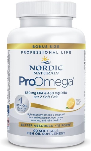 [BRSWGEITCAPGM33K] Nordic Naturals ProOmega, Lemon Flavor - 90 Soft Gels - 1280 mg Omega-3 - High-Potency Fish Oil with EPA & DHA - Promotes Brain, Eye, Heart, & Immune Health - Non-GMO - 45 Servings