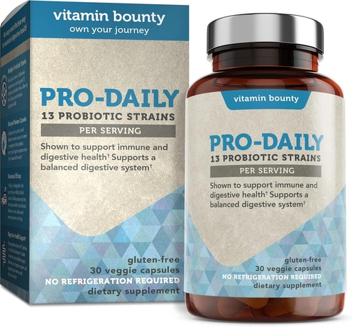 [BRSWKH37PIOREGAV] Vitamin Bounty Pro-Daily Probiotic 5 Billion CFU - 13 Strains with Lactobacillus Acidophilus & Bifidobacterium for Digestive Health - Probiotics for Men & Women Gut Health Support
