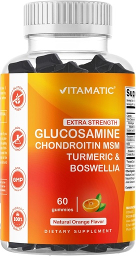[BRSRMAAEC4CRAAD5] Vitamatic Extra Strength Glucosamine Chondroitin Gummies with MSM, Turmeric & Boswellia – 60 Pectin-Based Gummies Advanced Joint Support Formula – Sugar-Free, Non-GMO, Gelatin-Free
