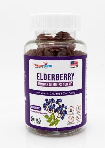[BRSRMYL7AAIBSF3V] Elderberry Gummies 100mg with Vitamin C and Zinc - Immune Support, Gluten Free Gummies with 7% Anthoycyanin - 60 Count