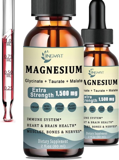 [BRSROHATBUMAY332] 1500мг Magnesium Complex Liquid Drops - Висока Absorption Triple Magnesium of Liquid Magnesium Glycinate, Taurate & Malate, Додано з Coq10, цинк, вітамін D3 для м'язів, серфи та енергії