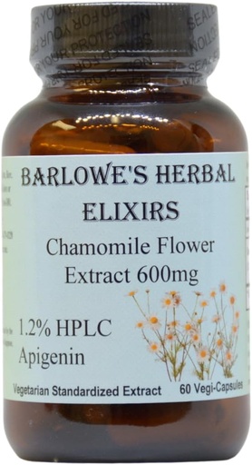 [BRSWIHD4OMBGYF3K] Barlowes Herbal Elixirs Chamomile Flower Extract | German Chamomile Supplement | Matricaria Chamomilla | 1,2% Apigenin | 600 mg per kapsel | 60 Vegi Capsules | Stearate Free | Glasflaskor
