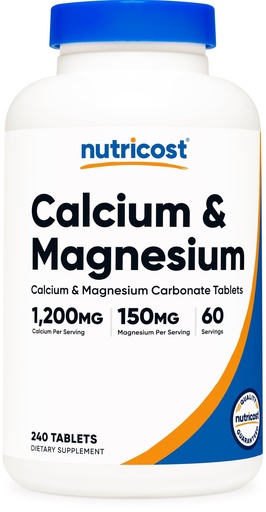[BRSW22TQBMMRUCDL] Nutricost Calcium & Magnesium Carbonate 240 Tablets, 1200mg of Ca & 150mg of Mg per Serving, 60 Servings- Gluten Free, Non-GMO