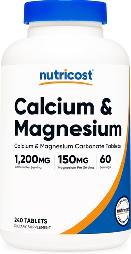 [BRSW22TQBMMRUCDL] Nutricost Calcium & Magnesium Carbonate 240 bảng tính, 1200mg Ca & 150mg của Mg mỗi dịch vụ, 60 phục vụ-Gluten miễn phí, phi-GMO