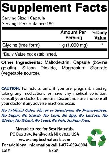 [BRSRMBQECBYBM3TD] Best Naturals Glycine Supplement 1000 Mg & Inositol Powder 1 Lb