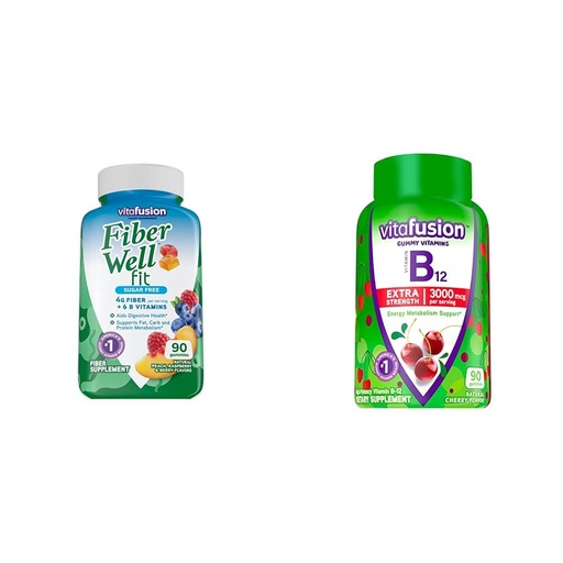 [BRSROAIPDMNBQHLU] Vitafusion Fiber Well Fit Gummies Supplement, 90 Count (Packaging May Vary) & Extra Strength Vitamin B12 Gummy Vitamins for Energy Metabolism Support