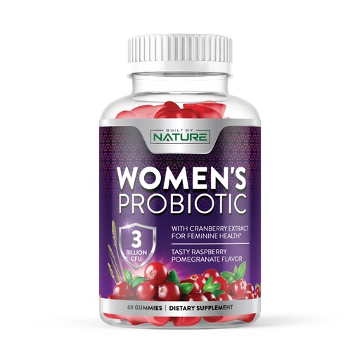 [BRSRMZYQBUNAM2DP] Built by Nature Probiotics for Women Gummies 3 Billion CFU, 6 Probiotic Strains with Cranberry Supplement, Digestive, Immune, Vaginal & Urinary Health, Shelf Stable, 60 Gummy