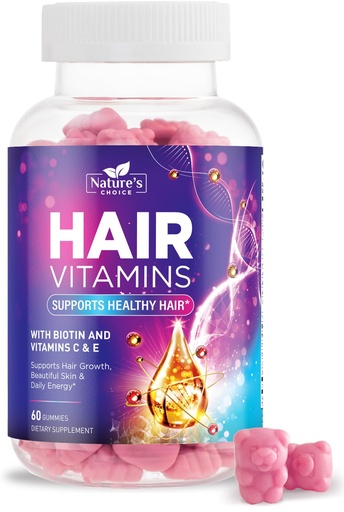 [BRSWYH3RDMNAG235] Hair Vitamin Gummies - 3X Strength Hair Growth Support Gummy with Biotin 5000 mcg Per Serving - Vegetarian Non-GMO - Vitamins E & C for Stronger, Beautiful Hair Skin & Nails Supplement - 60 Gummies