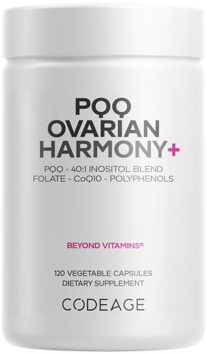 [BRSRA2QPBAHA4GY7] Codeage PQQ Ovarian Harmony+ Supplement - PQQ (Pyrroloquinoline Quinone), Myo-Inositol & D-Chiro-Inositol 40:1 Blend, Folate 5-MTHF, CoQ10, Wild Blueberry - Liposomal Delivery - Non-GMO - 120 Capsules