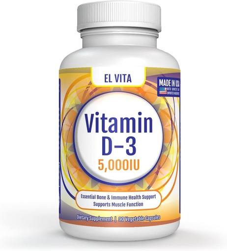 [BRSROGIQOAJQ43T7] 90 Vegetable Capsules Vitamin D. D3 5000IU (125 MCG) High Potency Immune Support Dietary Supplement. Healthy Muscle Recovery Advanced. Non-GMO Formula