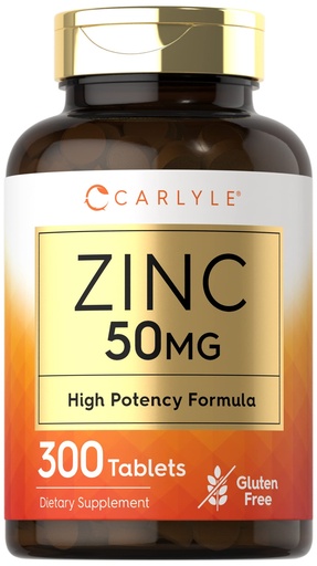 [BRSW2ZQHCRYGG335] Carlyle Zinc 50mg | 300 Tablets | Vegetarian, Non-GMO, and Gluten Free Supplement | Zinc Gluconate | High Potency Formula