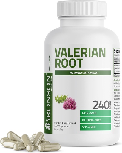 [BRSW2HAZOUMQMET2] Bronson Valerian Root kapsulak - Valerian Officinalis - Erlaxazioa sustatzen du - Ez-GMO, Soy-Free Gluten-Free, 240 Vegetarian kapsulak