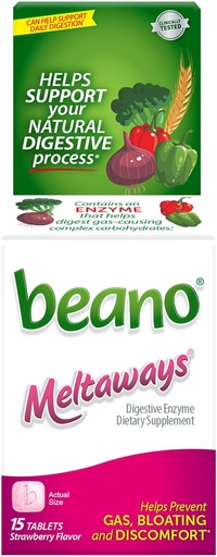 [BRSWIG36B56QE3LM] Beano Meltaways, Gas Prevention & Digestive Enzyme Supplement, Strawberry Flavor, 15 Count