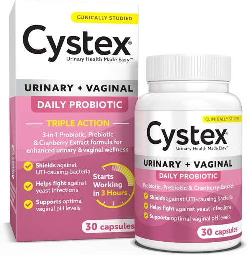 [BRSROA3QBZ7BECAY] Cystex 3-in-1 Urinary Tract Probiotic for Women - 快速UTI和Yeast感染支持 预生,Probiotics, & Cranberry - 支持阴道pH和花平衡 - 30 Capsules
