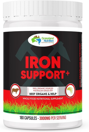 [BRSROGAYOAIWAFLV] GRASSLAND NUTRITION 100% Organic Australian: Iron Support Beef Organ Blend and Spleen - High in Iron, B12, Iodine (180 kapsulak)