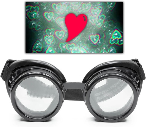 [BRSWGFD3CEGROCTK] GloFX Black Heart Effect Diffraction Goggles - See Hearts - 3D Holographic Visuals Edm Rave Outfit Steampunk Costume Cosplay Music Festival Essential