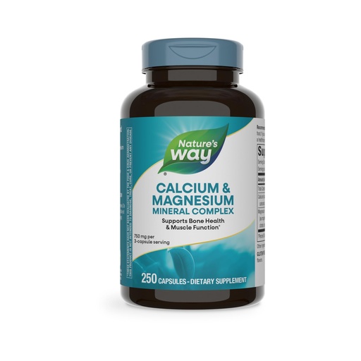 [BRSWIYT3O4GWKYL2] Nature's Way Calcium & Magnesium Mineral Complex, Supports Bone Health & Muscle Function,* 750 mg per 3-Capsule Serving, 250 Capsules (Packaging May Vary)