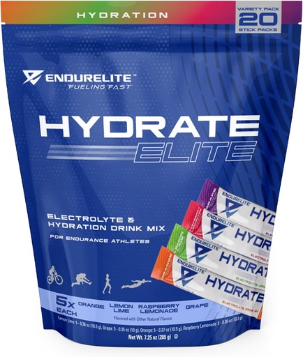 [BRSRAADQBMFRUC3O] EndurElite Hydrate Elite- Hydration Powder- Stick Packs- Variety Pack- 20 Serving Bag