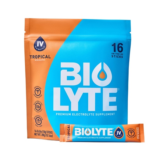 [BRSROCYEDECRYFL4] BIOLYTE IV Electrolyte Powder Packets, IV Liquid Drink Mix for Water, Doctor-Developed Hydration, Approved Dehydration Relief, Chemotherapy Must Haves for Women & Men - Tropical (16 Sticks)