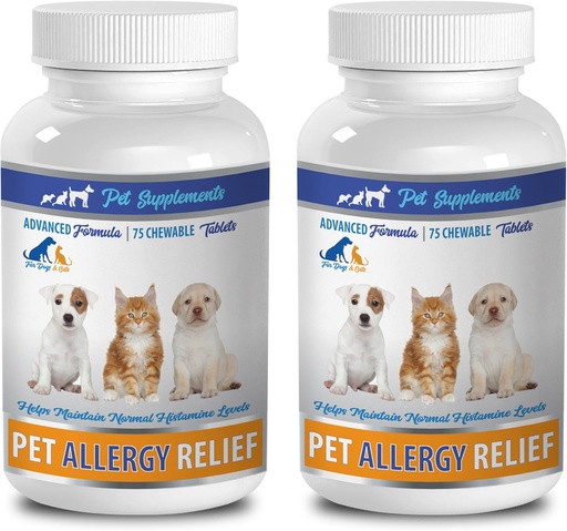 [BRSWGEATCIOQGAD5] Dog Immune System Supplements - PET Allergy Relief - for Dogs and Cats - Advanced Formula - Burdock Root for Dogs - 2 Bottle (150 Chews)