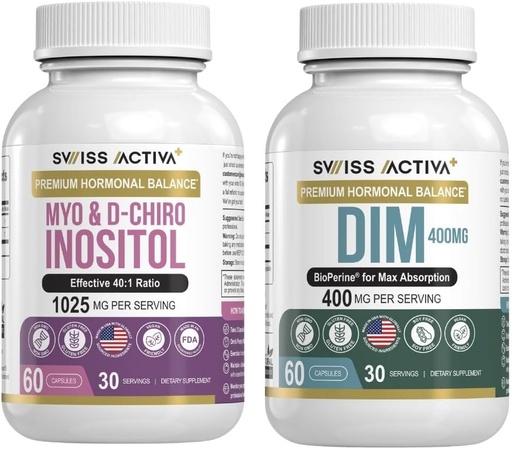 [BRSRAHYZBAFWOF35] Swiss Activa+ DIM & Myo-Inositol Bundle – Hormone Balance & PCOS Support for Women – Menstrual Cycle, Mood, Estrogen, and Ovarian Health – 60-Day Supply