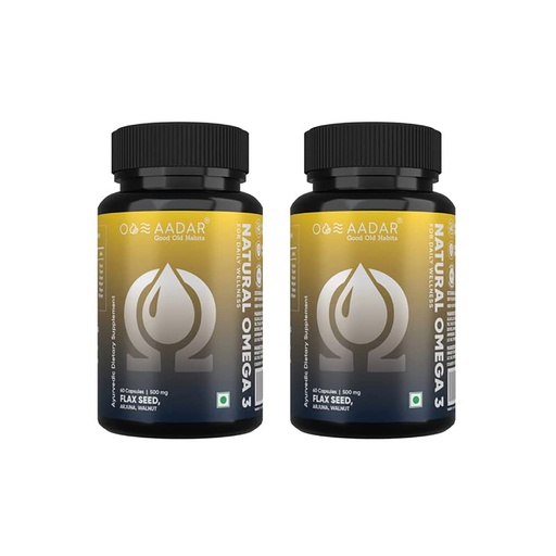 [BRSW2AYCDJ7GCHI2] AADAR NATURAL OMEGA 3 | Vegan Omega3 Fatty Acid & Immunity Supplement for Men and Women |Flaxseed, Arjuna, Walnut - No Fish Oil | 60 Capsules(Pack of 2)