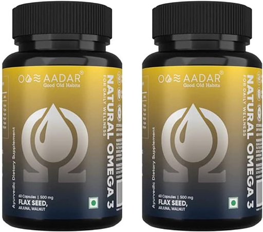 [BRSW2AYCDJ7GCHI2] AADAR Natural Omega 3 Vegan Fatty Acid & Immunity Supplement for Men and Women |Flaxseed Arjuna Walnut No Fish Oil | 60 Capsules(Pack of 2)
