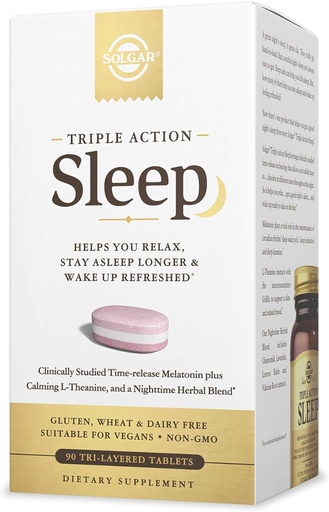 [BRSWYGDYBMAQO3I2] Solgar Triple Action Sleep, 90 Tri-Layer Tablets - Time-Release Melatonin & L-Theanine Plus Herbal Blend - Helps You Relax - Non-GMO, Gluten Free - 90 Servings