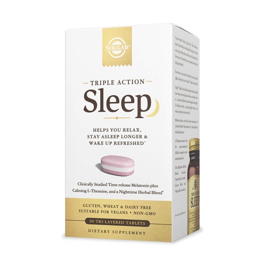 [BRSWYGDYBMAQO3I2] Solgar Triple Action Sleep, 90 Tri-Layer Tablets - Time-Release Melatonin & L-Theanine Plus Herbal Blend - Helps You Relax - Non-GMO, Gluten Free - 90 Servings