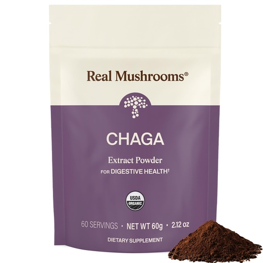 [BRSWKHDYAUPWMC37] Real Mushrooms Chaga Mushroom Powder – Organic Chaga Extract from Fruiting Body – for Daily Wellness & Energy Support – Vegan, Non-GMO, 60 Servings Mushroom Supplement
