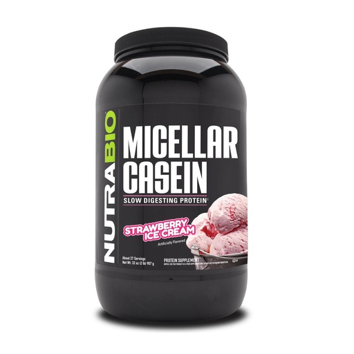 [BRSWGAYCAUFWKHI3] NutraBio Casein Protein Powder, Micellar Casien Powder, 25g Slow Digesting Protein, Helps Keep You Full, Overnight Muscle Recovery & Growth, BCAA & EAA, Gluten Free, Soy Free, 2lb Strawberry Ice Cream