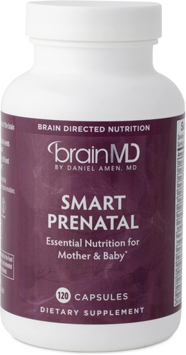 [BRSWGFILBMFBYCIU] ד"ר Amen BrainMD Smart Prenatal - 120 קפסולות - Multivitamin for Mom & Baby, מקדם הריון בריא ופיתוח אצל תינוקות - Gluten-Free - 30 משרתים