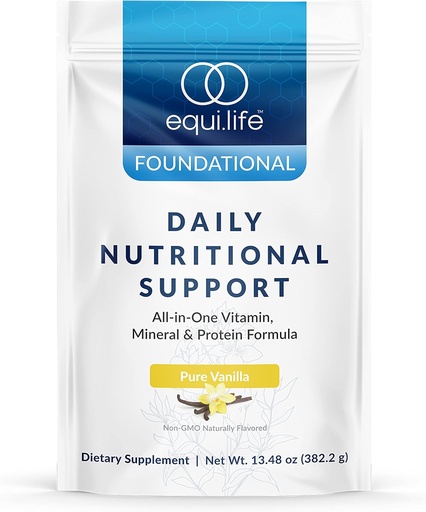 [BRSW2BAQAEIB4DQ3] Equilife Daily Nutritional Support, All-in-One Multivitamin Meal Replacement, Pure Vanilla Flavor, 15G Plant Protein, Supports Overall Wellness Including Energy, Digestion, & Skin, 14 Servings