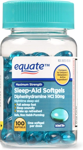 [BRSWYYA7B4CAMAL2] Equate Maximum Strength Sleep-Aid Softgels, 50 mg, 100 Count