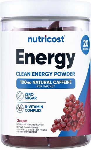[BRSRA237DN6RAG3O] Nutricost Energy Complex Stickpack (20 сервірування) Grape Flavored - Gluten-Free + Non-GMO