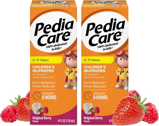 [BRSROHQLCV6WOHI4] Children's Ibuprofen Oral Suspension Liquid, Kids Pain Reliever + Fever Reducer, Ages 2-11, Berry Flavor, 4 fl oz (2 Pack)