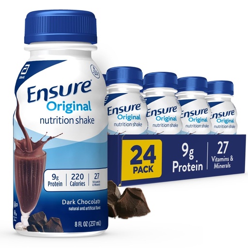 [BRSWIYY5A4CWC3DK] Ensure Original Dark Chocolate Nutrition Shake | Small Meal Replacement Shake | Ready To Drink | 9g Protein, 27 Vitamins and Minerals | 8 fl oz - 24 Pack