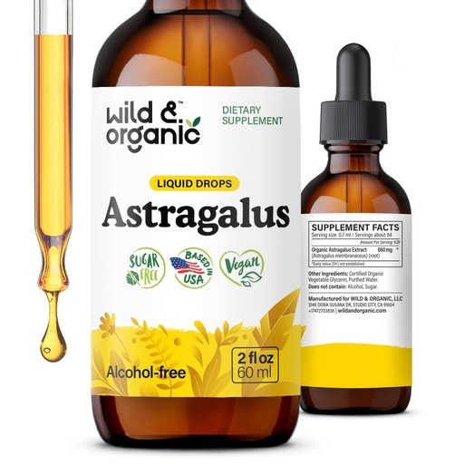 [BRSROY34CQPBGYDB] Wild & Organic Astragalus Extract Drops - Immune Support Supplement - 2 oz | Liquid Astragalus Root Supplement - Add to Tea - Mix with Powder - Membranaceus Herb - Vegan, No Sugar, Alcohol-Free Tincture