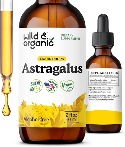 [BRSROY34CQPBGYDB] Wild & Organic Astragalus Tincture - Immune Support Drops w/Astragalus Root Extract - Herbal Supplement for Calmness & Relaxation - Vegan, Sugar & Alcohol Free - 2 fl oz