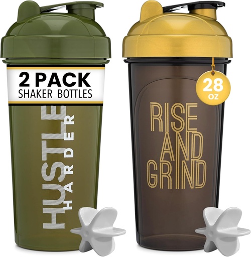 [BRSRMAIDO4MGE3DK] [2 Pack] 28oz Shaker Bottle with Motivational Quotes (Black/Gold & Moss) | Protein Shaker Bottle with Mixer Agitators | Blender Shaker Bottle for Protein Mixes Pack is BPA Free and Dishwasher Safe