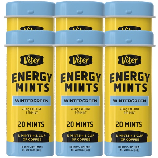 [BRSWKYTYPIFWM33G] Viter Energy Caffeinated Mints 40mg Caffeine, B Vitamins, Sugar Free. (Wintergreen, 20pcs, 6 Pack)