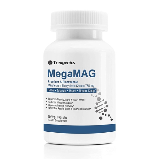 [BRSW2BQHA4HWEG3V] A.K. Trexgetics MegaMAG Magnezijev Biglicinat Elementarni Magnezij 220 mg/2 Kapice z Glycinom Prednosti - Najbolj biorazpoložljiv magnezij za spanje, mišice, kosti in srce podpora (60 Veg. kapsule)