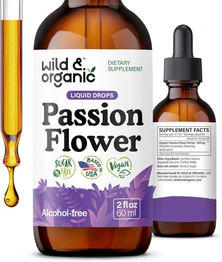 [BRSROY34DIBQA3T3] Wild & Organic Passionflower Tincture - Relaxing Passion Flower Drops for Women - Liquid Passiflora Incarnata Herb - Vegan, Sugar & Alcohol-Free Extract Supplement - 2 fl oz
