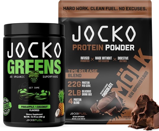 [BRSRAYD5CMHAOYDL] Jocko Fuel 2 Pack Bundle - Jocko Greens Powder + Chocolate Mölk Protein Powder