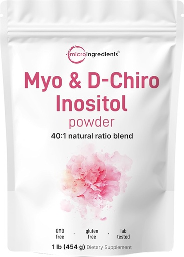 [BRSRAFI3ARYWA33B] Micro Ingredients Myo-Inositol & D- Chiro Inositol Powder, 1lb (221 Servings) CLAS124; 40: 1 Ideální poměr Inositol dodatek pro ženy CLAS124; Podporuje hormonální rovnováhu a ovariální zdraví CLAS124; Non- GMO, Vegan, Filler- Free