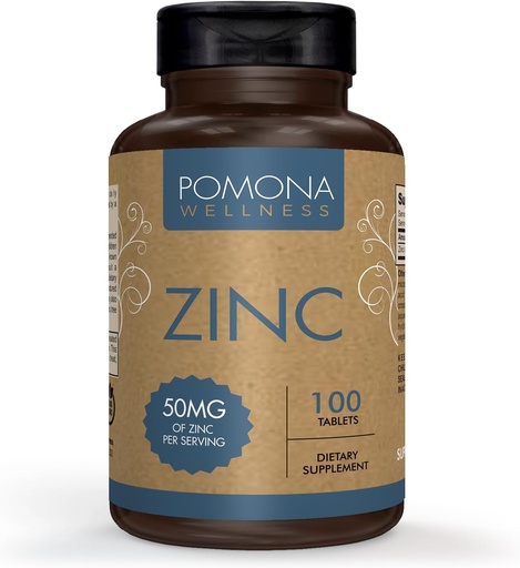 [BRSW2EALA56R63DD] Pomona Wellness Zinc Supplements For Adults, 50mg, Skin Health And Immune Support, Easy To Swallow, For Antioxidant And Overall Health, Vegan, Non-GMO, 100 Tablets