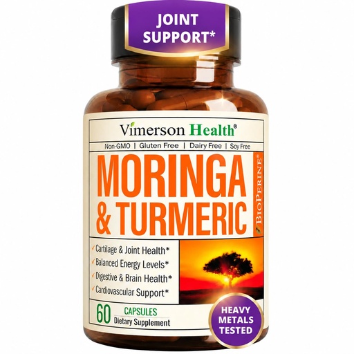 [BRSWGFQBDENQG3L4] Moringa Capsules – 3-in-1 Turmeric Moringa Supplement with BioPerine (Black Pepper Extract) for Max Absorption – Potent 4:1 Moringa Oleifera Extract + Tumeric for Energy & Joint Support – 60 Capsules